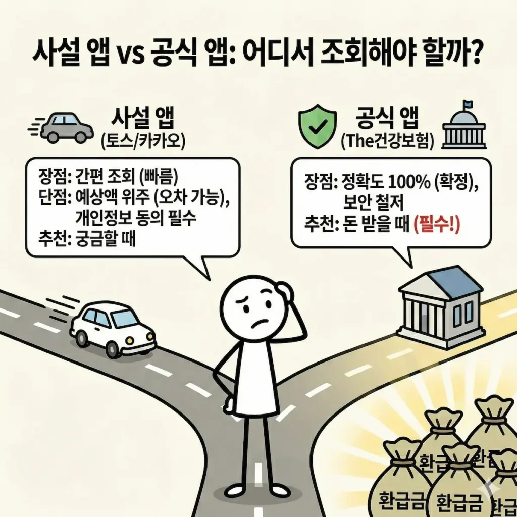 사설 앱과 공식 앱의 건강보험 환급금 조회 장단점 비교 및 공식 앱 필수 안내