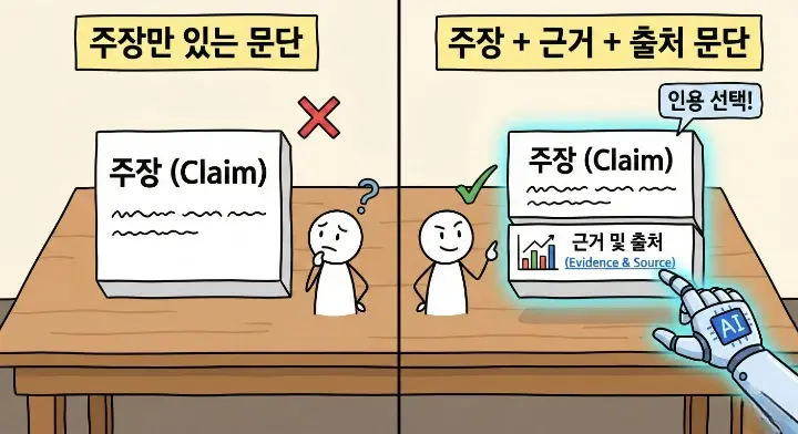 출처 링크와 근거가 함께 있는 문단이 AI 검색과 요약에 인용되기 쉬운 구조 장면