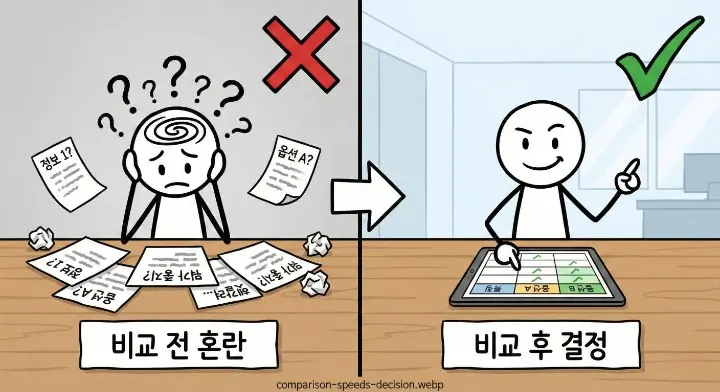 비교표가 독자의 결정을 대신하는 것이 아니라 빠르게 만들도록 돕는 장면