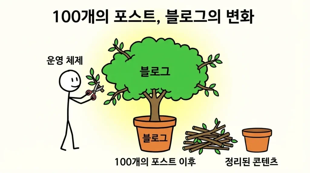 글 100개부터 블로그는 완전히 달라진다 이후 운영 시스템에서 글을 통합하고 가지치기하는 장면
