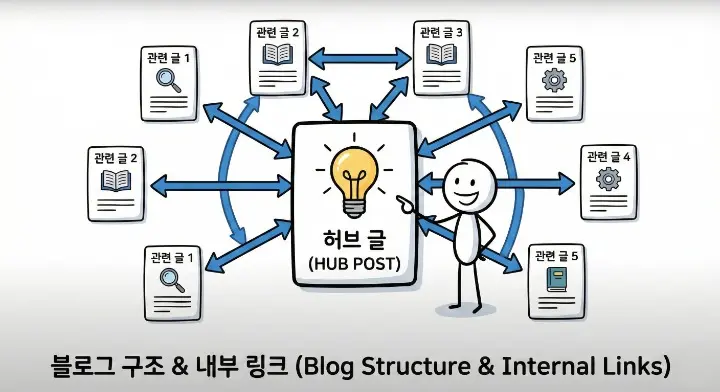 키워드 자동수집 구조를 허브 앤 스포크로 묶는 이미지