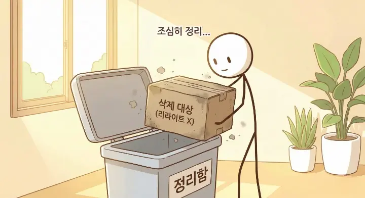 리라이트 vs 삭제 판단 기준에서 삭제가 답인 글을 정리하는 장면