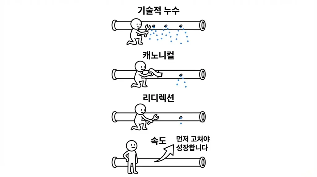 디스커버리 엔진의 기술적 SEO 누수를 먼저 막아야 트래픽이 안정되는 구조 이미지