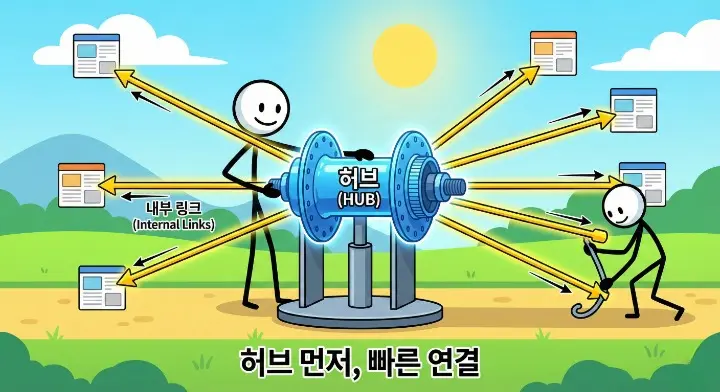 내부링크 자동화는 허브를 먼저 잡아야 연결이 빨라지는 구조를 보여주는 장면