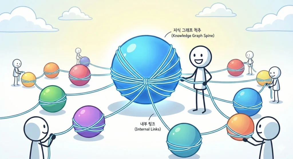 내부링크 구조가 SEO에 미치는 영향처럼, 지식 조각들이 연결되어 하나의 구조를 이루는 장면
