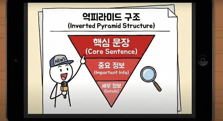 고품질 AI 글이 갖는 공통 구조를 역피라미드에 비유하는 이미지