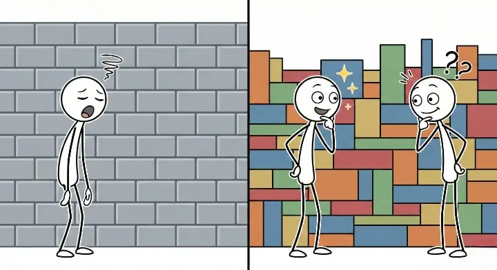 단락 길이가 모두 같은 글과 리듬이 다양한 글의 차이를 보여주는 장면