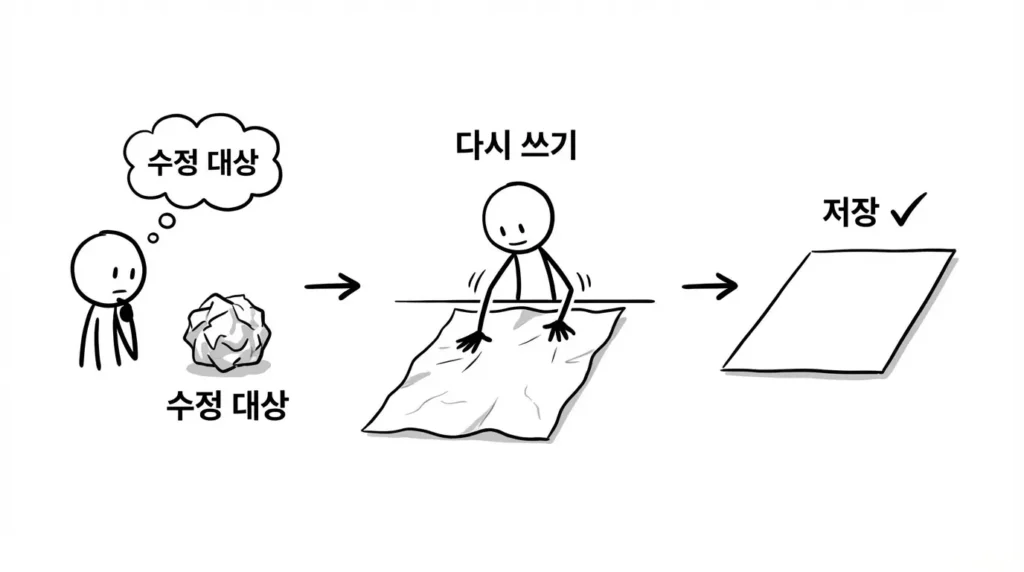 리라이트 vs 삭제 판단 기준에서 리라이트로 살릴 글을 상징하는 구겨진 종이를 펴는 장면