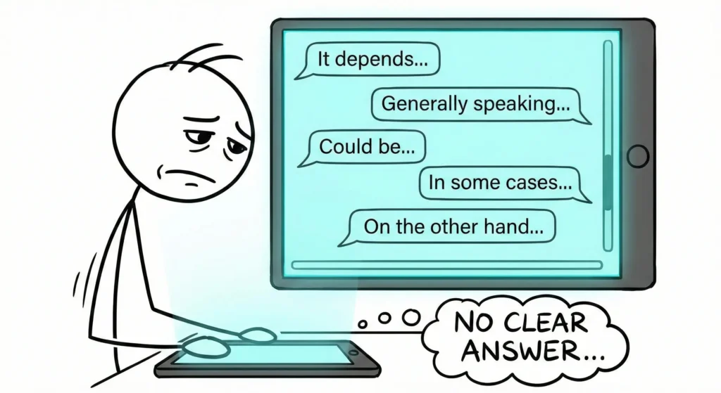 정보 밀도가 낮은 AI 글의 공통 패턴처럼 확신 없이 헛도는 표현을 떠올리게 하는 미끄러지는 드라이버 장면