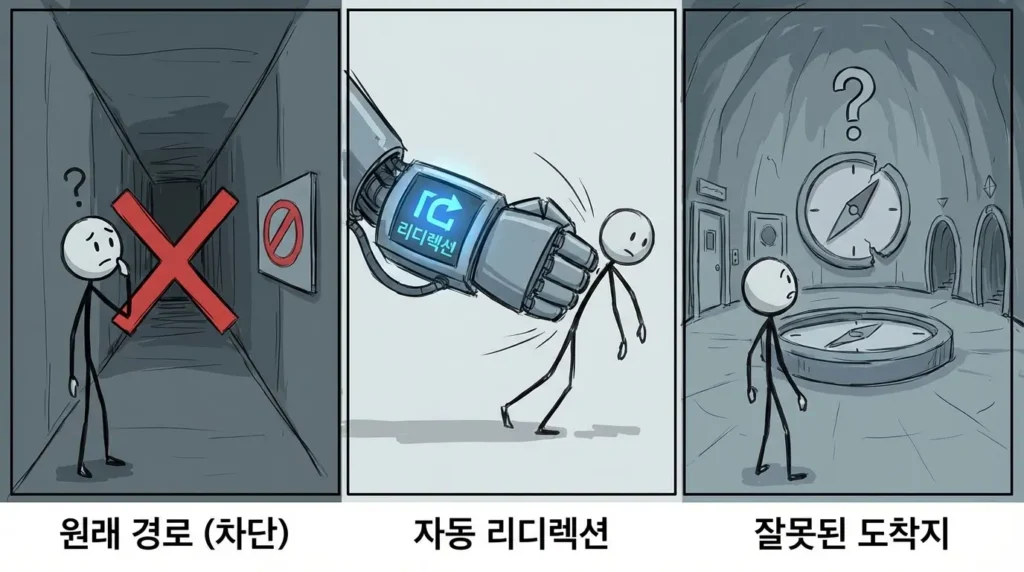 404·리다이렉트 자동 모니터링 관점에서 정확하지 않은 리다이렉트가 사용자를 엉뚱한 곳으로 보내는 상황